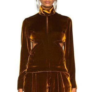 Marques Almeida Velvet Silk Cut Out Mock Neck Long Sleeve Top Womens Size Small